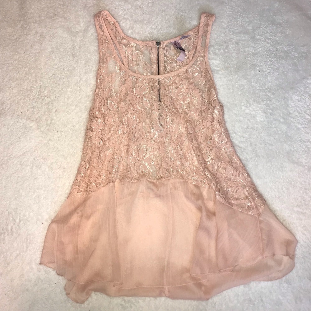 Baby Pink Lace and Semi Sheer Block Top